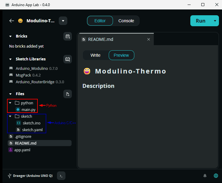 Workflow - Arduino App Lab - Step 4 - Coden in Python oder Arduino C