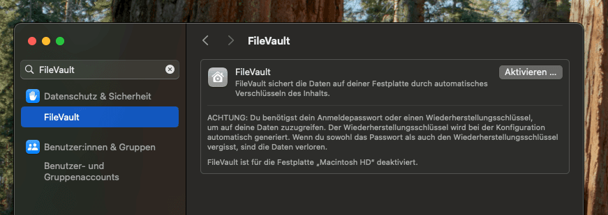 macOS - deaktivieren von FileVault