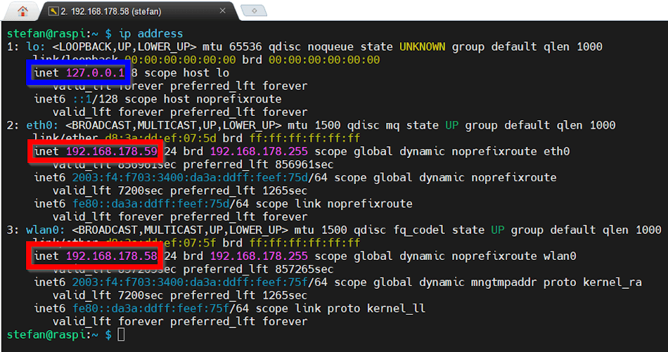 Ausgabe der zugewiesenen IP-Adressen unter Linux auf dem Rasberry PI