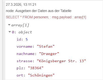 Ausgabe des SELECT Statements