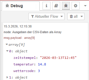 Debug-Tab mit Array
