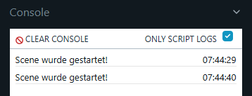 Debugausgabe - Szene gestartet