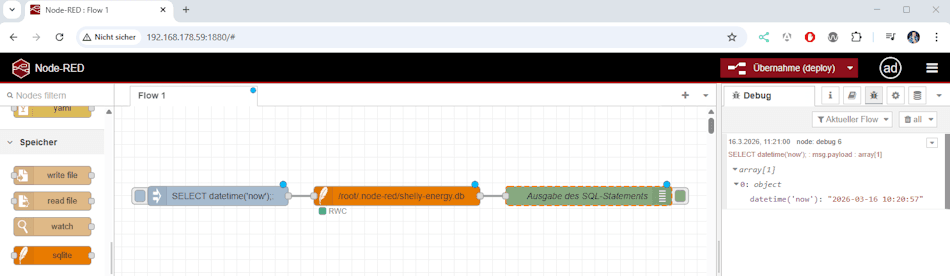 Flow zum abrufen eines Zeitstempels aus der SQLite Datenbank via SQL Statement