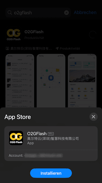 Installieren - iOS App O2G Flash aus dem AppStore - Step 1