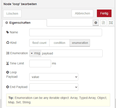 Konfiguration der Loop Node