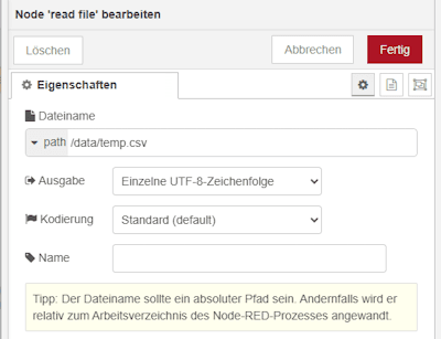 Konfiguration der Read File Node
