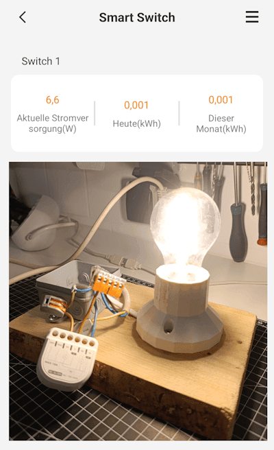 Leistungsaufnahme einer LED Leuchte am Refoss R21 in der Refoss App