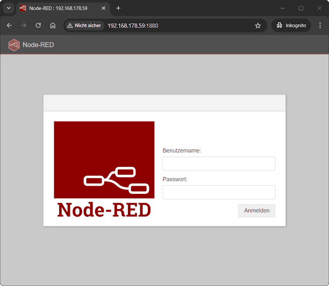 Node-RED - Anmeldung via Benutzername und Passwort
