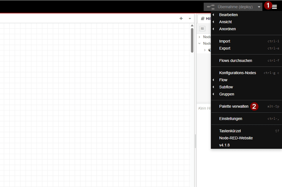 Node-RED - Installieren der SQLite Node - Step 1
