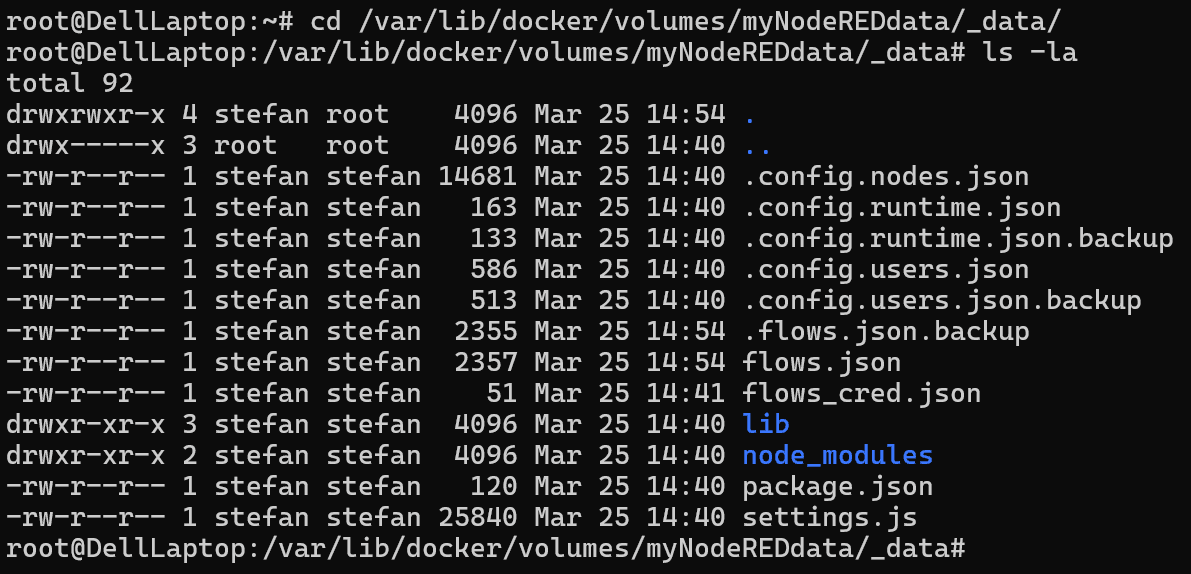 Node-RED Volume für den Docker Container zum speichern der Konfiguration und Flows