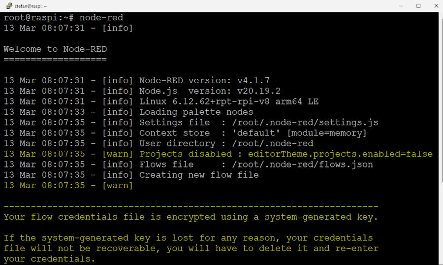 Node-RED in der Bash gestartet