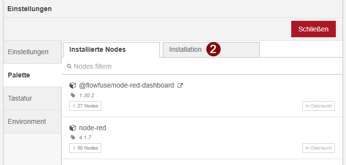 Node-RED - installieren der SQLite Nodes - Step 2