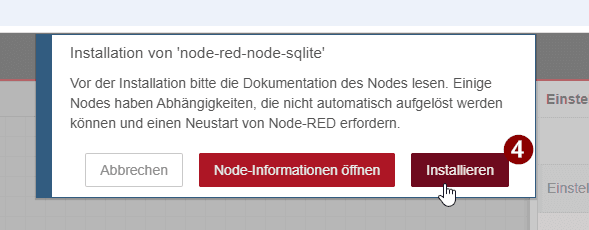 Node-RED - installieren der SQLite Nodes - Step 4