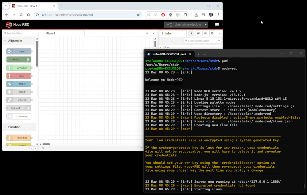 Node-RED unter Windows 11 mit WSL gestartet