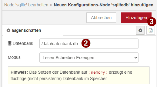 SQLite Node - Datenbank anbinden - Step 2