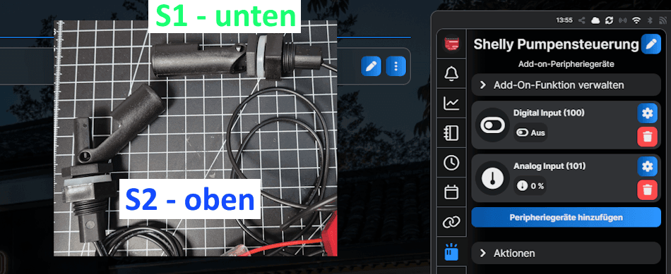 Schwimmschalter - Status am AddOn - AUS