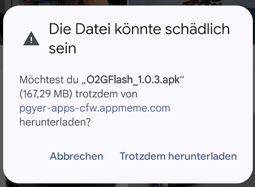 download der APK Datei zur O2GFlash App