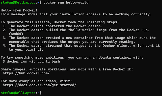 einfacher Docker Container mit der Ausgabe von Hello-World