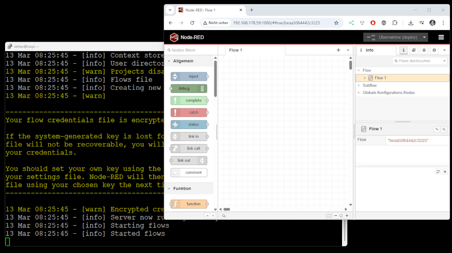 erster start von Node-RED im Browser