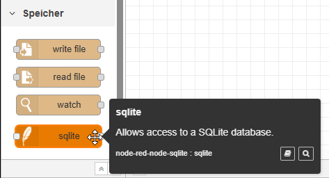 installierte SQLite Node in Node-RED