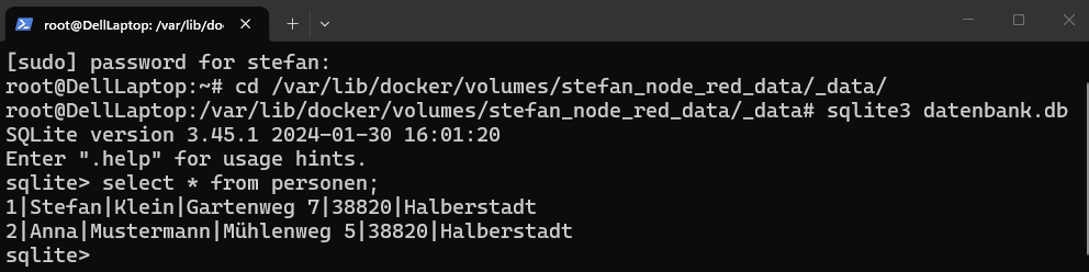 selektieren von Datensätze über SQLite3