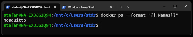 Ausgabe der Containernamen in der Konsole mit docker ps