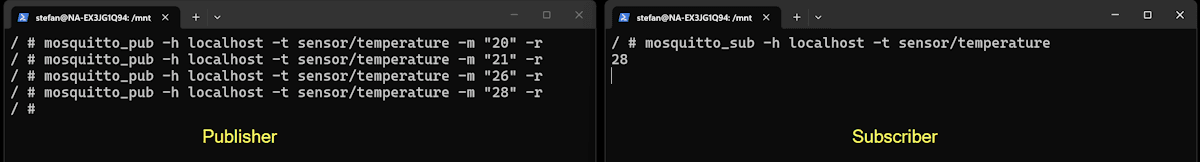Beispiel - senden einer MQTT Nachricht mit retain flag