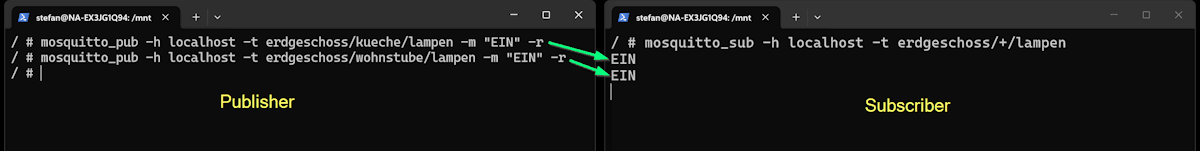 Beispiel - senden und empfangen von Nachrichten mit Wildcard auf einem Topic
