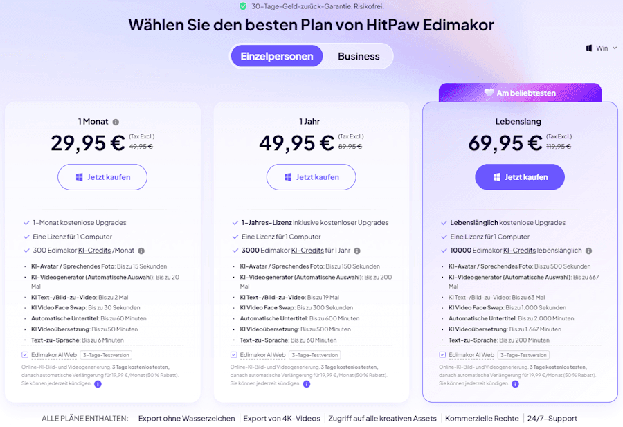 HitPaw Edimakor - Preisgestaltung