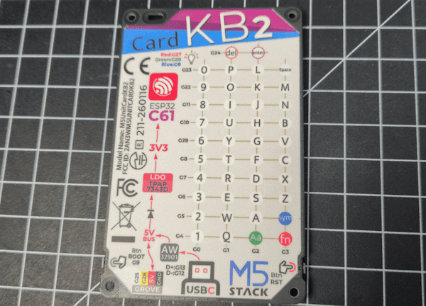 M5Stack Unit CardKB2 - Rückseite mit Pinout und Layout