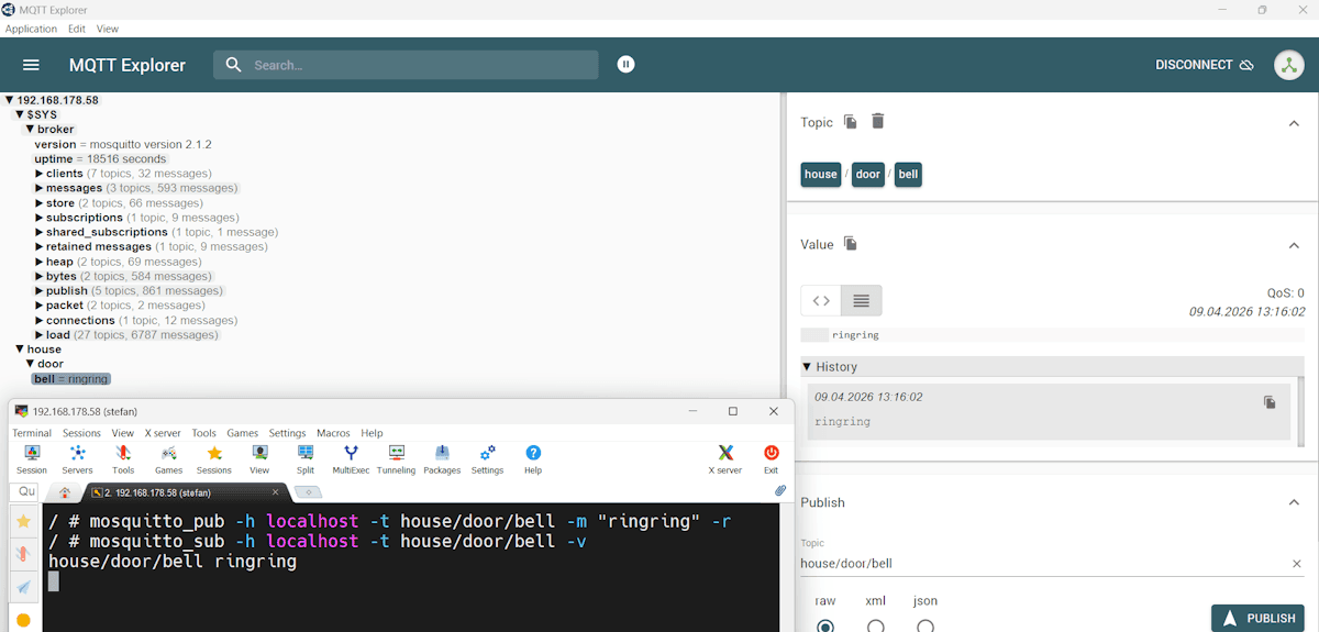 MQTT Explorer - Ansicht der vorhandenen Retained Messages