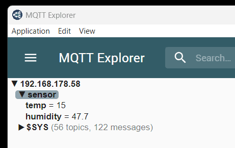 MQTT Explorer - Auflistung der Topics im Baum