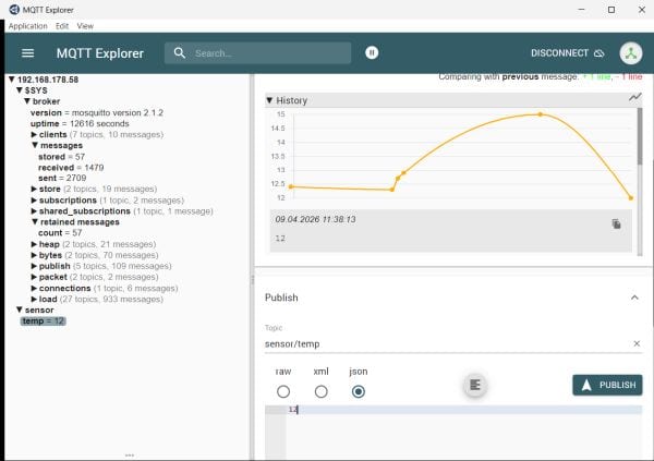 MQTT Explorer - publish von Messages auf einem Topic