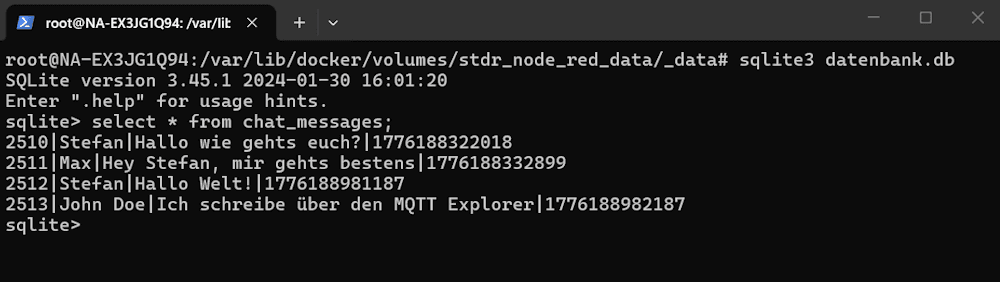 SQLite Datenbank mit Chat Historie