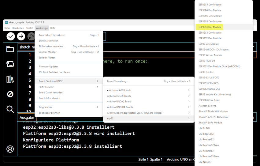 Arduino IDE - Auswahl des ESP32-S3