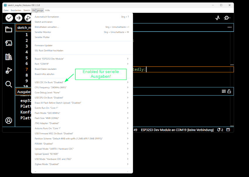Arduino IDE - Konfiguration des ESP32-S3