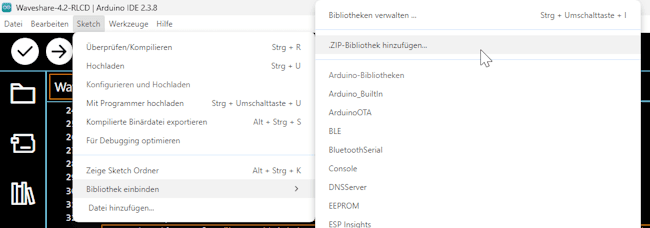 Arduino IDE - ZIP Bibliothek einbinden