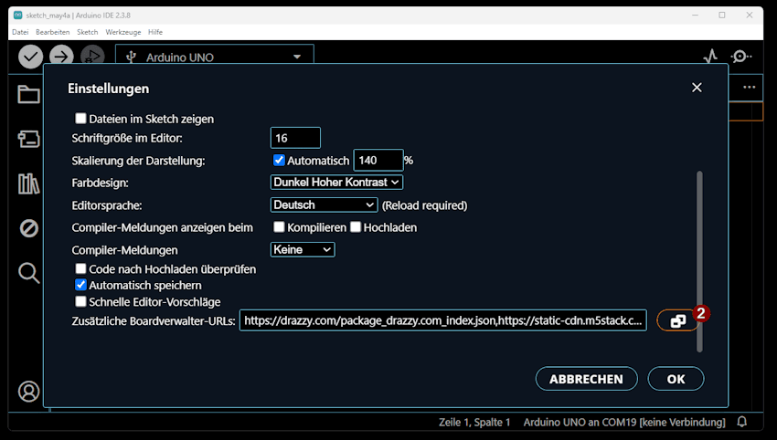 Arduino IDE - einrichten der Boardtreiber für ESP32 von Espressif - Step2