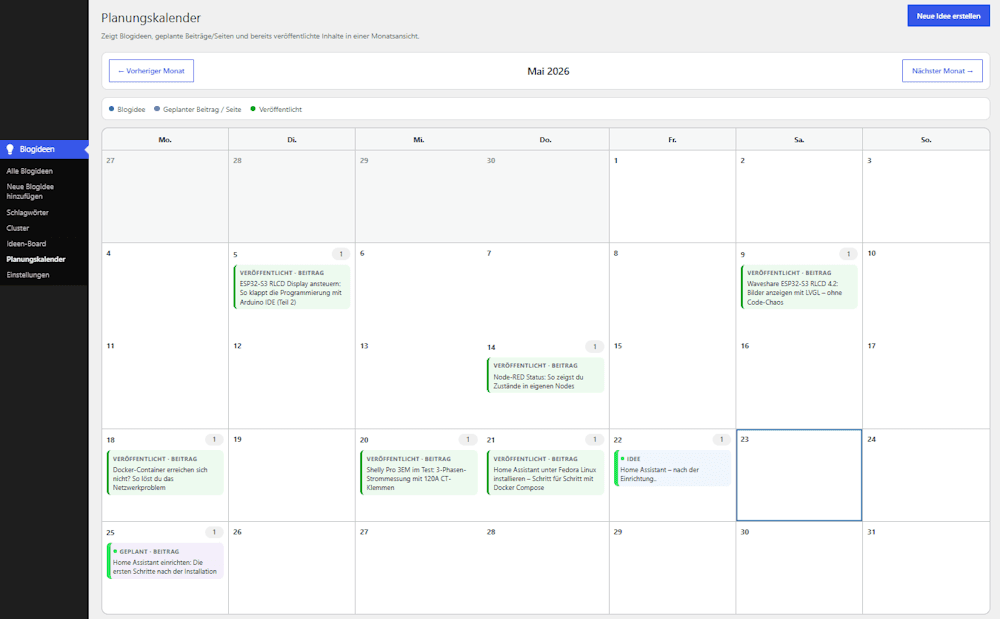 Blog Idea Board - Planungskalender