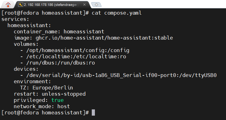 Docker Compose - Container konfiguration mit ZigBee Device Gerätepfad