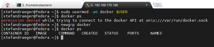 Docker ohne sudo starten