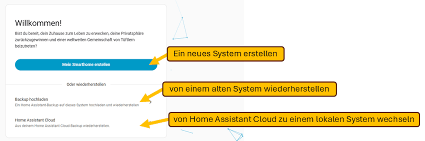 Home Assistant - Möglichkeiten der Wiederherstellung von Instanzen beim ersten Start