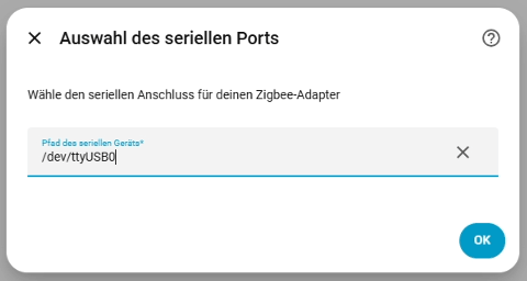 Home Assistant - ZHA hinzufügen - Step 2 - Gerätepfad eingeben
