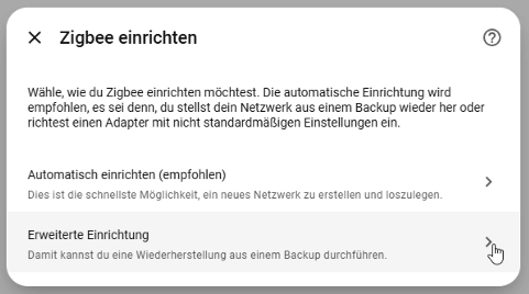 Home Assistant - ZHA hinzufügen - Step 3 - Installationsmodus wählen