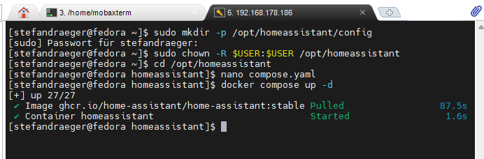 Home Assistant als Docker Container gestartet