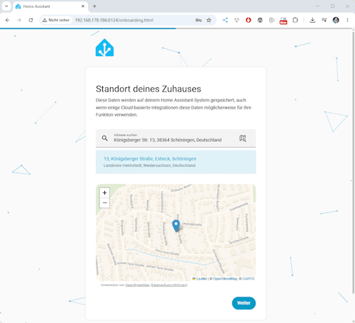 Home Assistant - erster Start - Standort einrichten