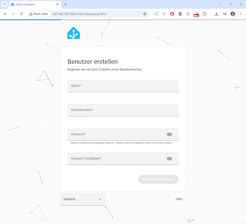 Home Assistant - erster Start - einrichten des Benutzers