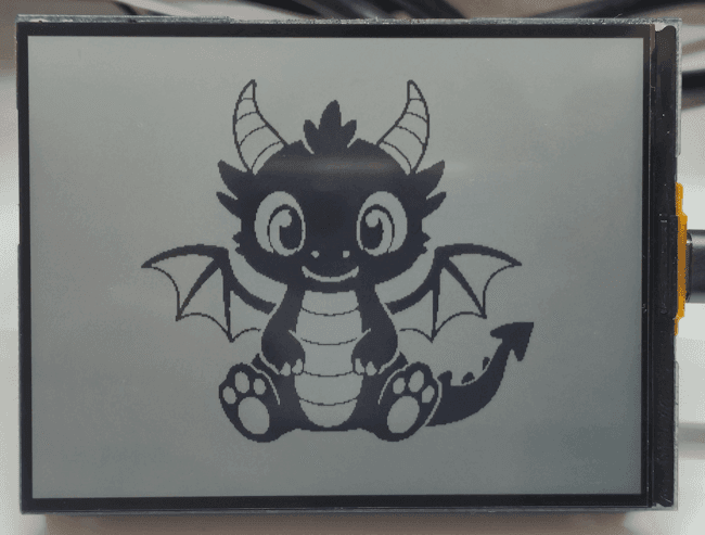 schwarz/weiß Drache auf dem RLCD Display von Waveshare