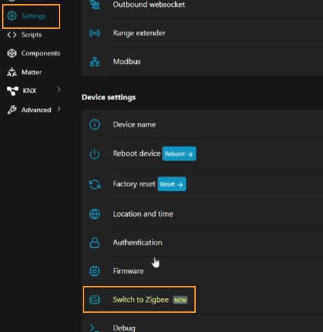 Shelly Gen4 wechsel der Firmware für ZigBee
