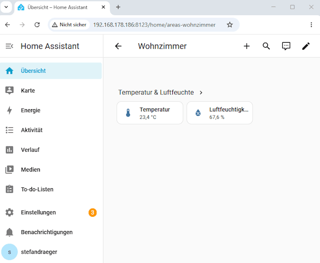 Shelly H& mit messwerten im Home Assistant